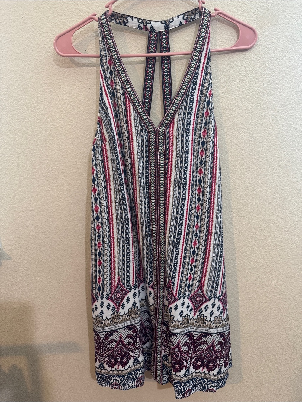 Love Riche White, Black & Pink Patterned Sleeveless Dress